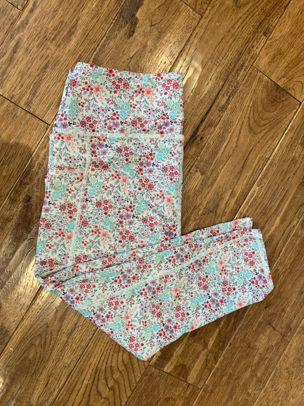 Evolution and Creation Floral Leggings in White, Coral & Aqua